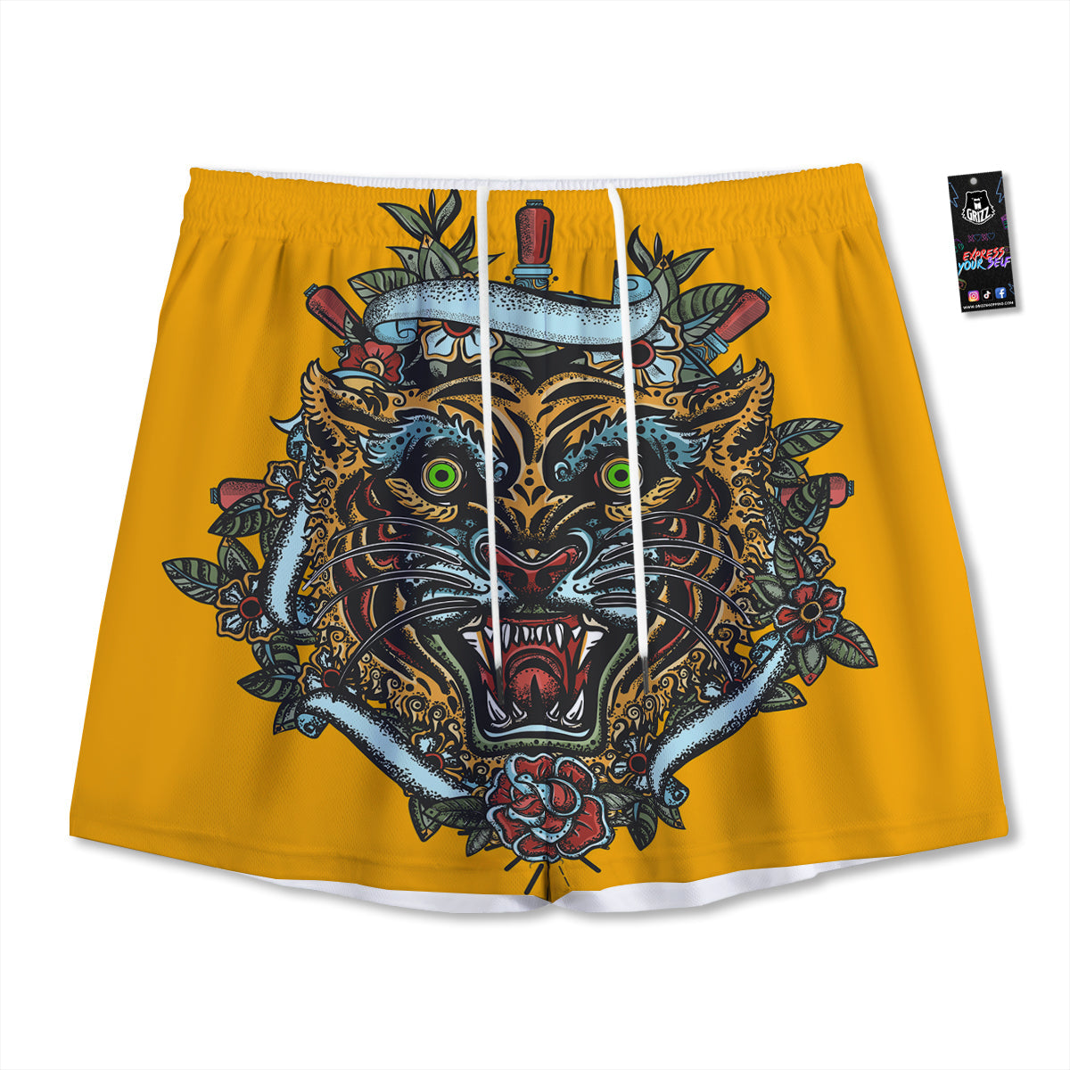 Tulip Embroidery Print Pattern Mesh Shorts
