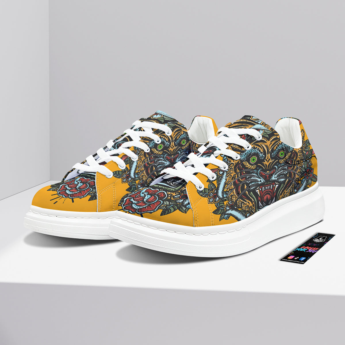 Tiger Head Tattoo Print Platform Shoes-grizzshop