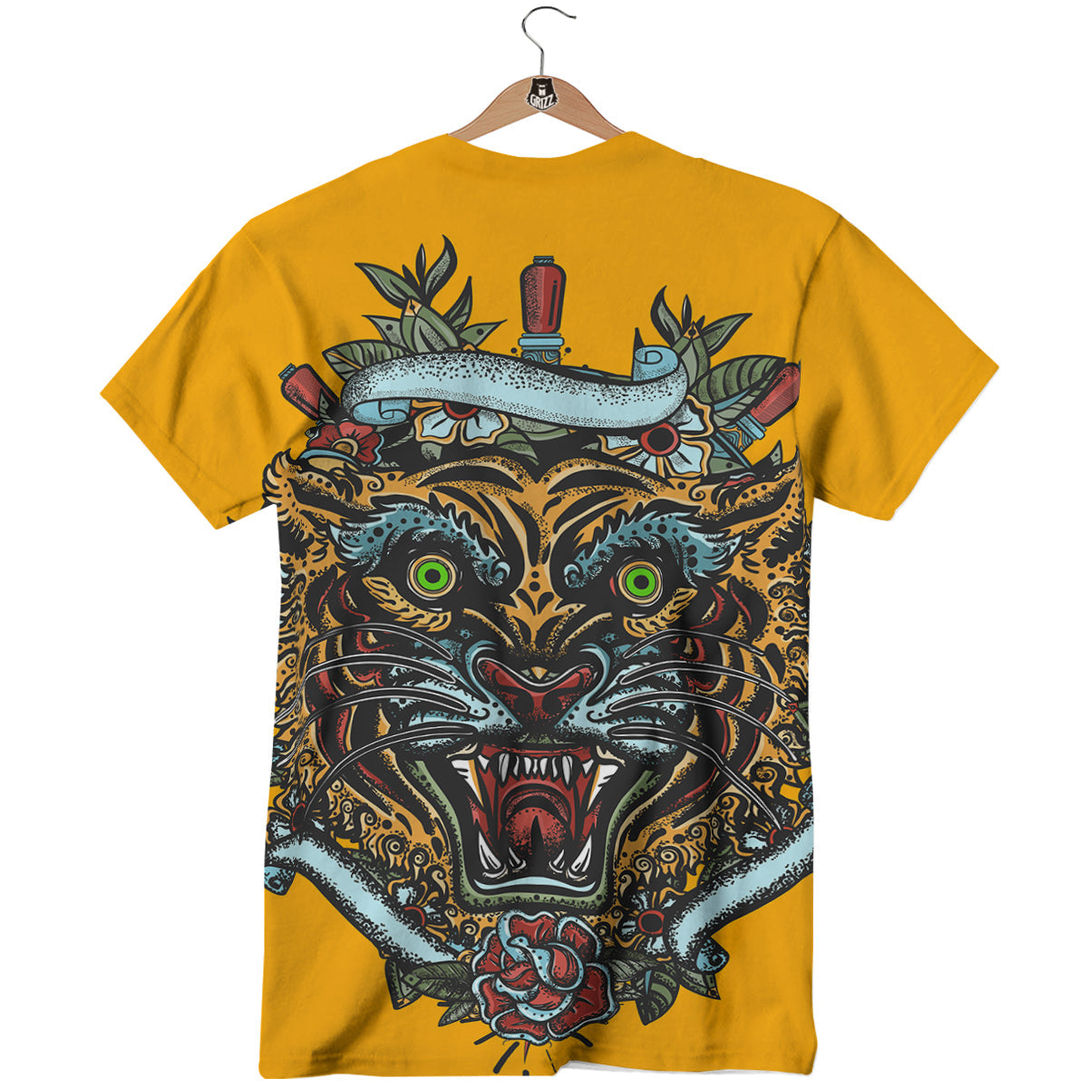 Tiger Head Tattoo Print T-Shirt-grizzshop
