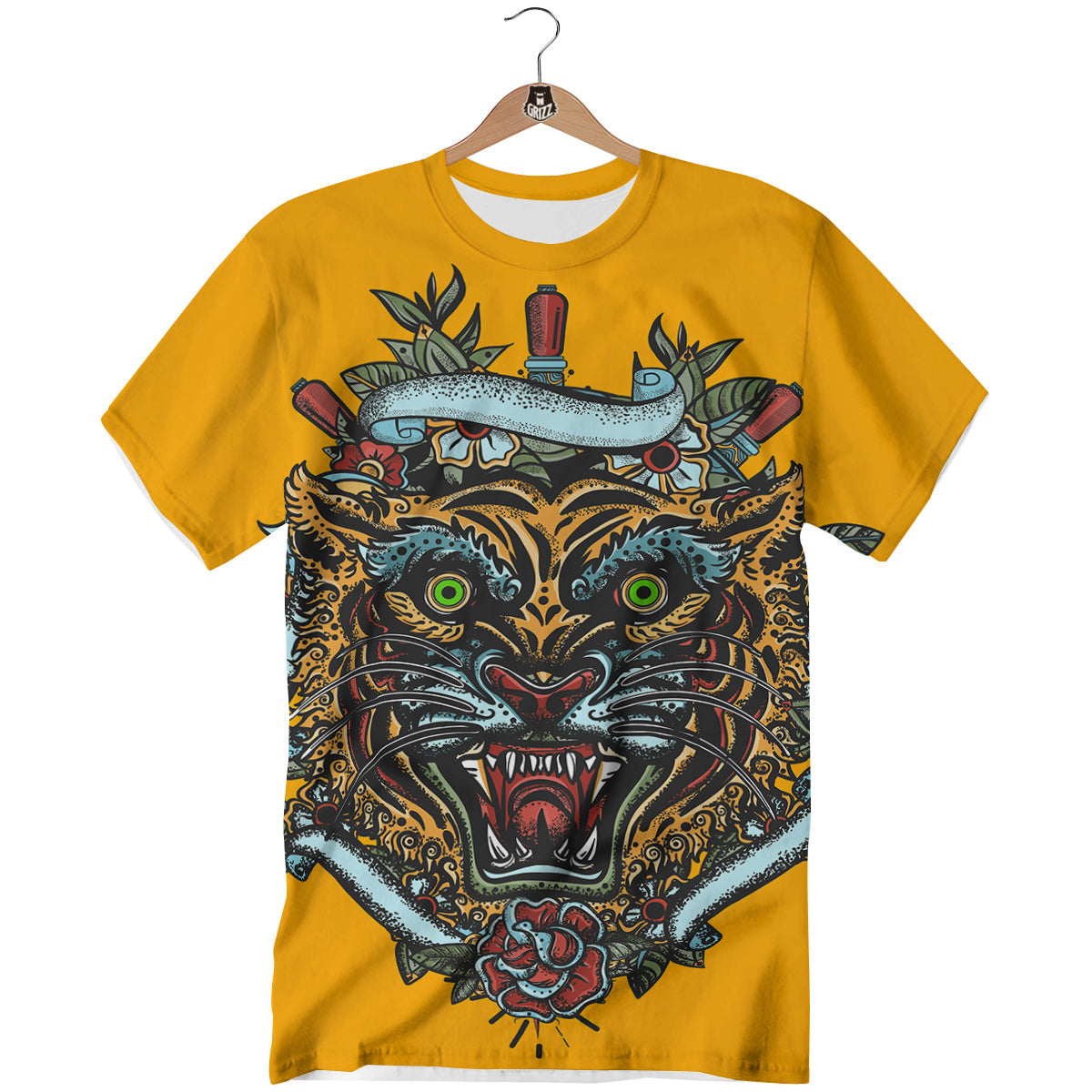 Tiger Head Tattoo Print T-Shirt-grizzshop