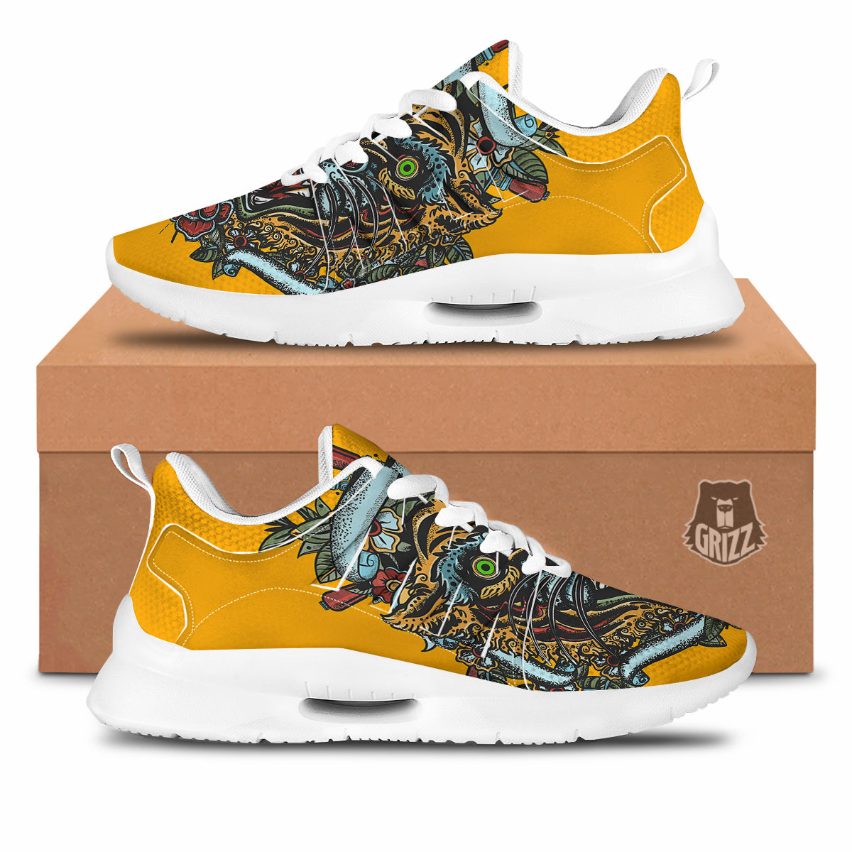 Tiger Head Tattoo Print Tennis Shoes-grizzshop