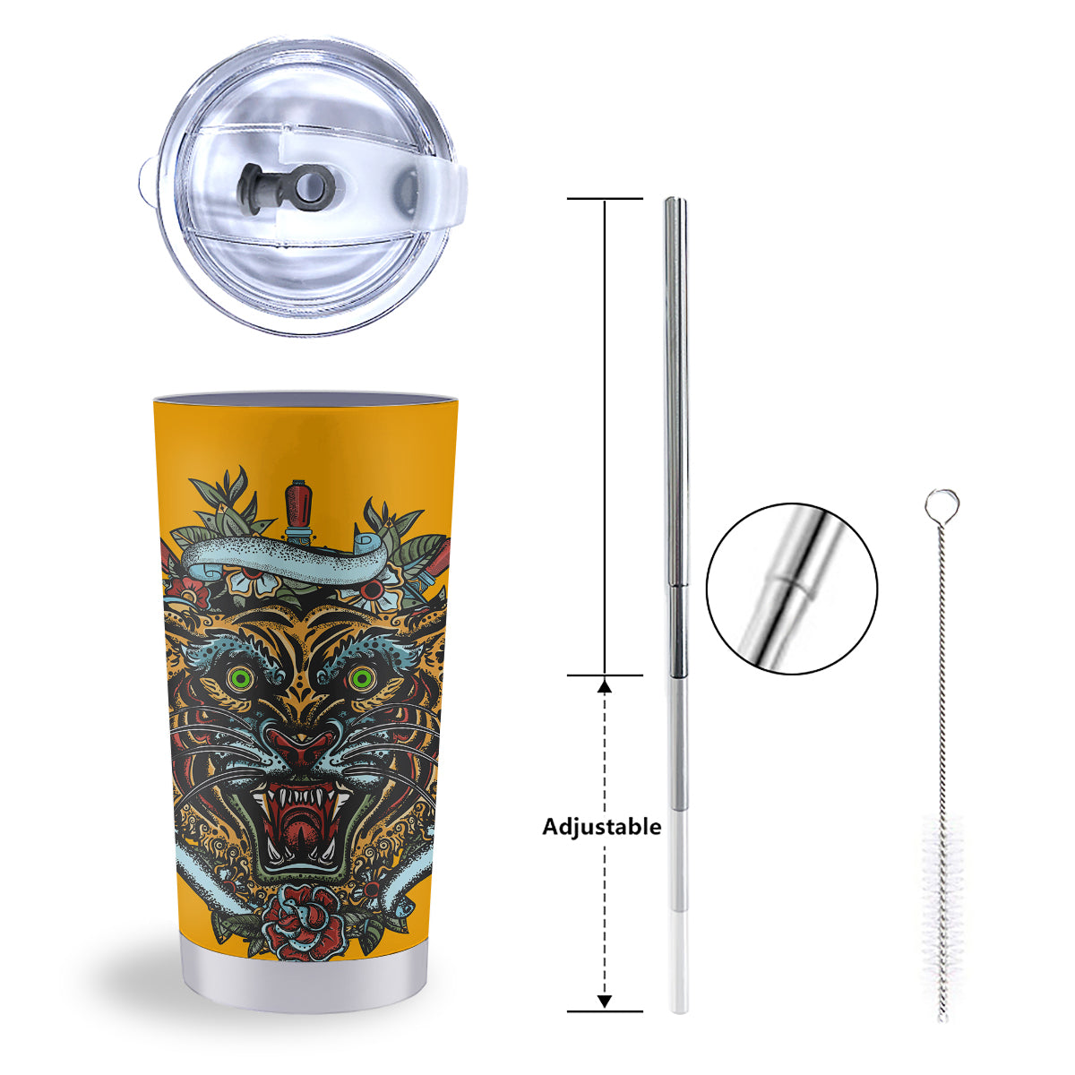 Tiger Head Tattoo Print Tumbler-grizzshop