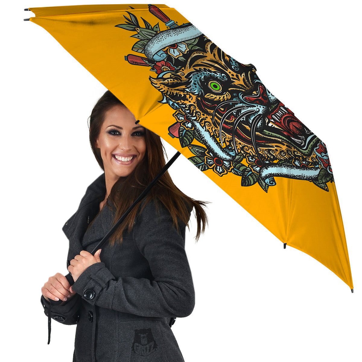 Tiger Head Tattoo Print Umbrella-grizzshop