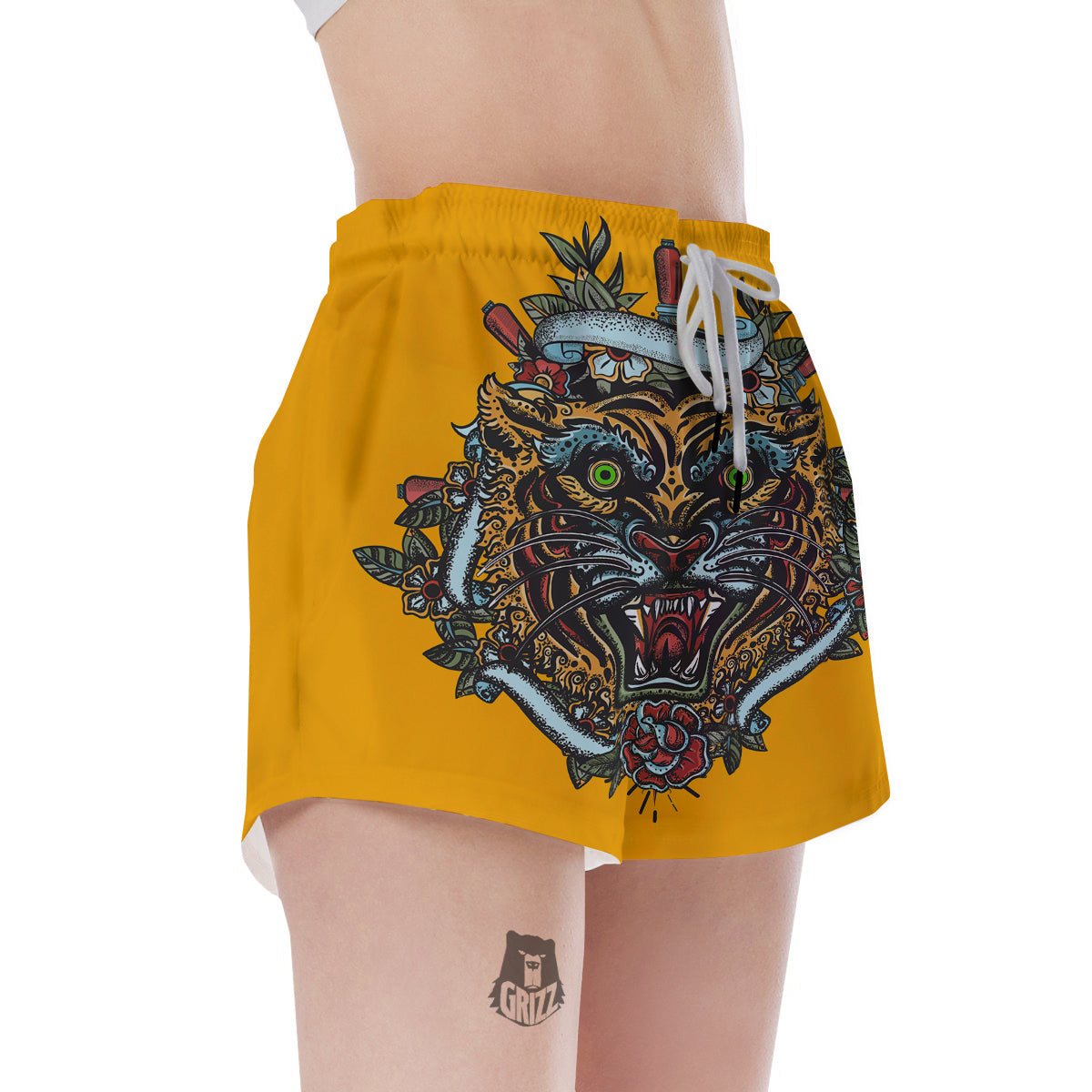 Tiger Head Tattoo Print Women's Shorts-grizzshop