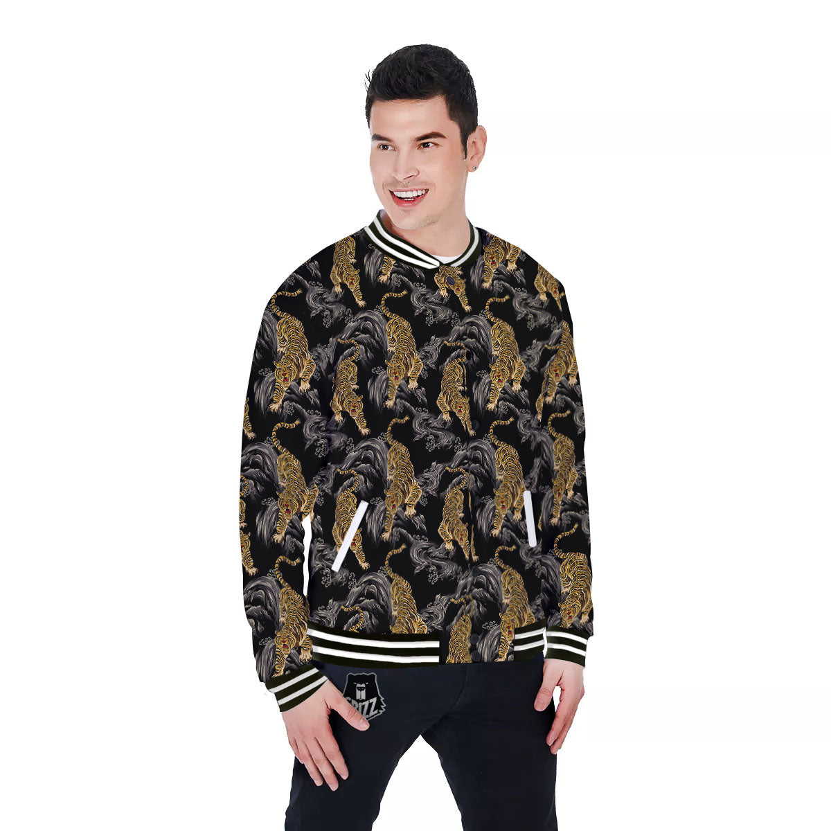 Tiger Japanese Print Pattern Baseball Jacket-grizzshop