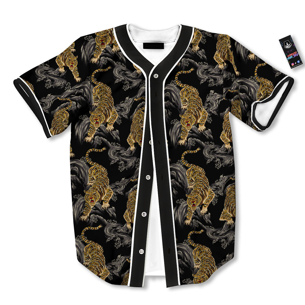 Tiger Japanese Print Pattern Baseball Jersey-grizzshop