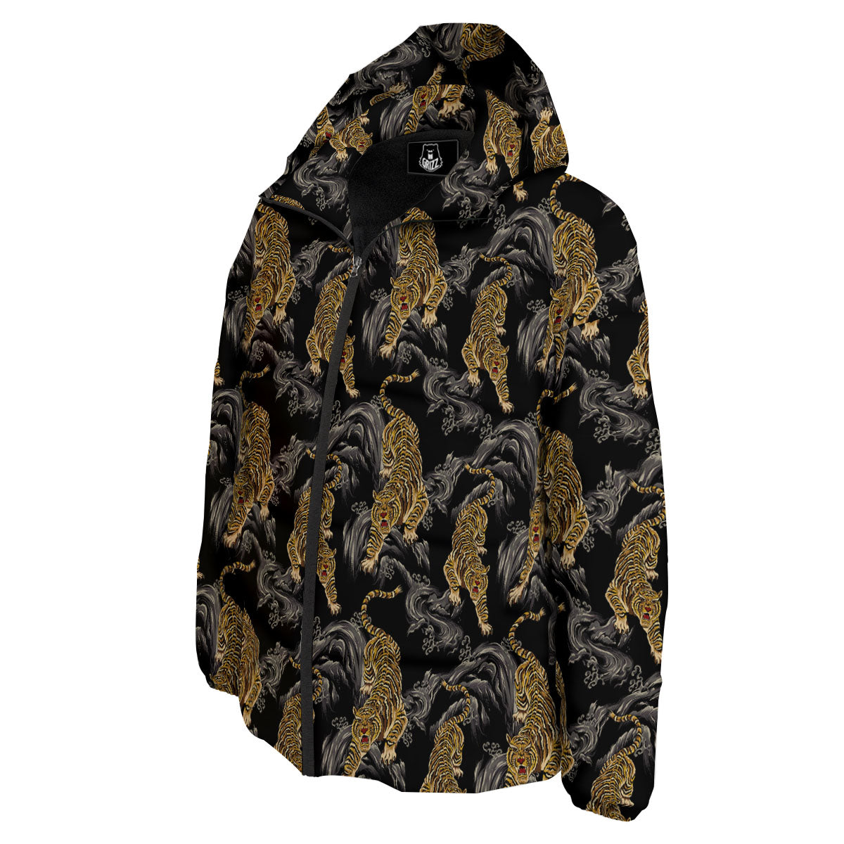 Tiger Japanese Print Pattern Down Jacket-grizzshop