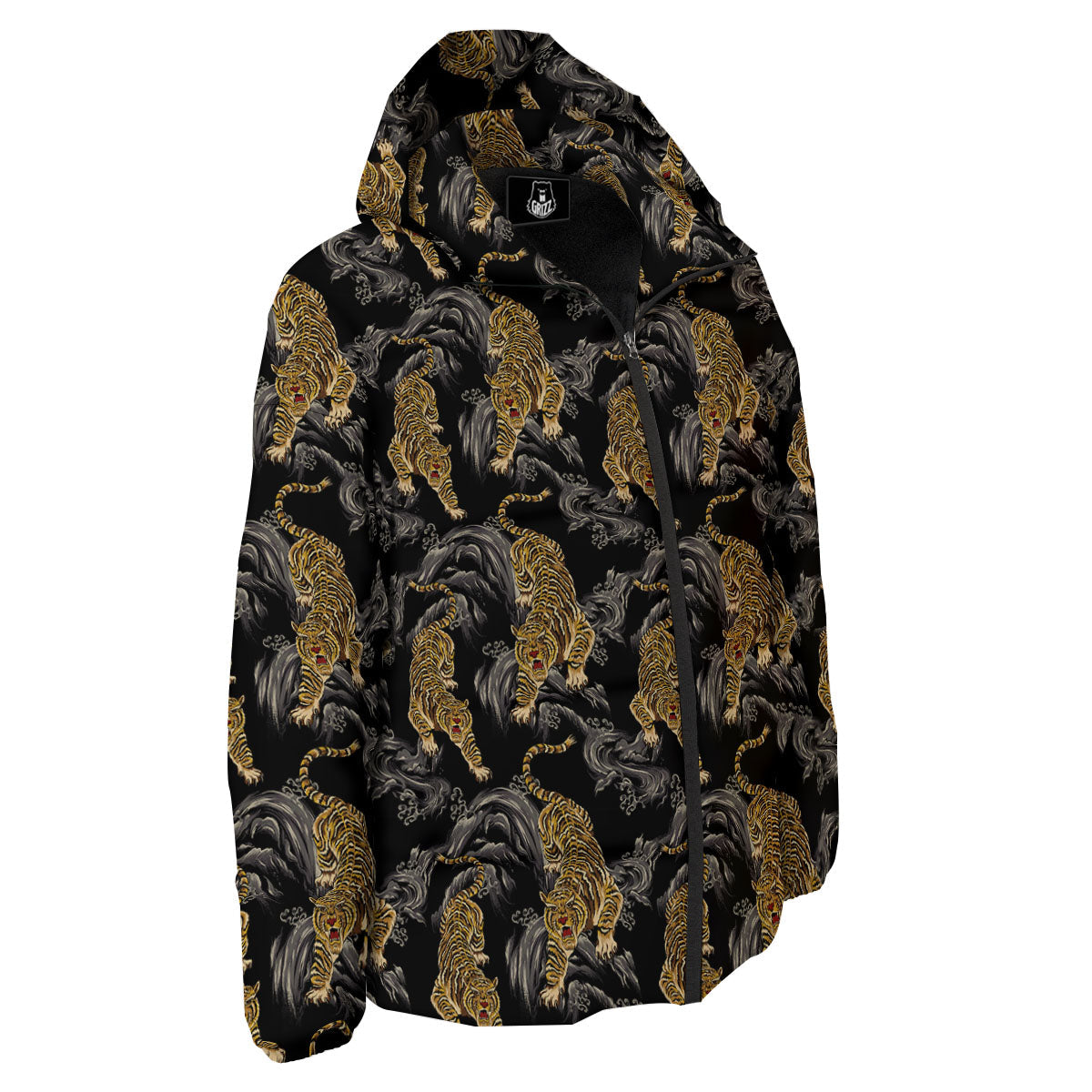 Tiger Japanese Print Pattern Down Jacket-grizzshop