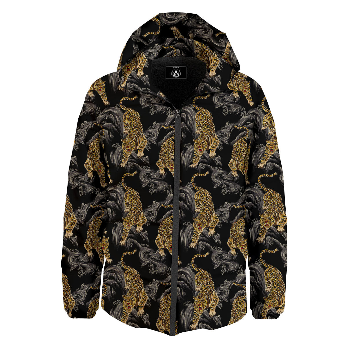 Tiger Japanese Print Pattern Down Jacket-grizzshop
