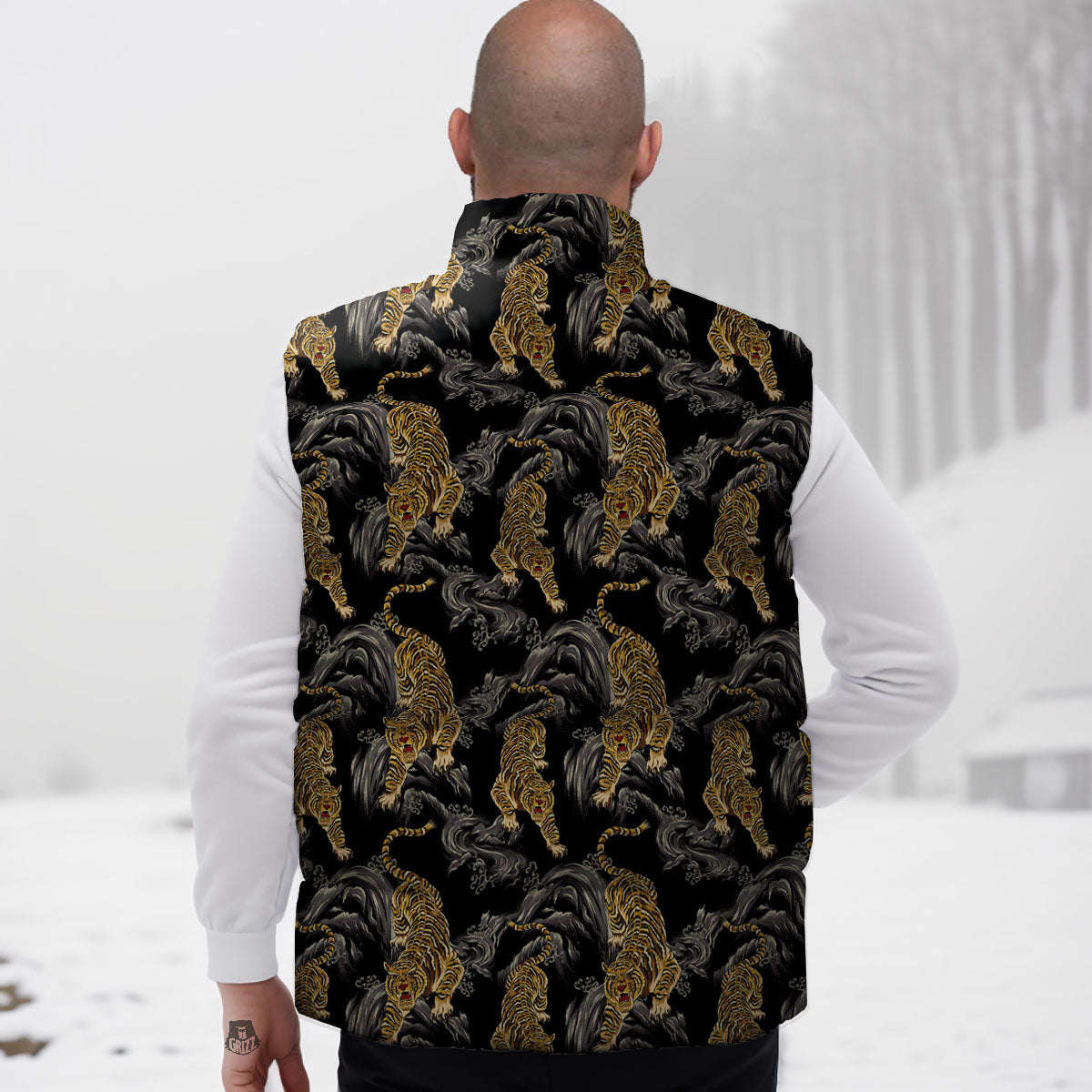 Tiger Japanese Print Pattern Down Vest