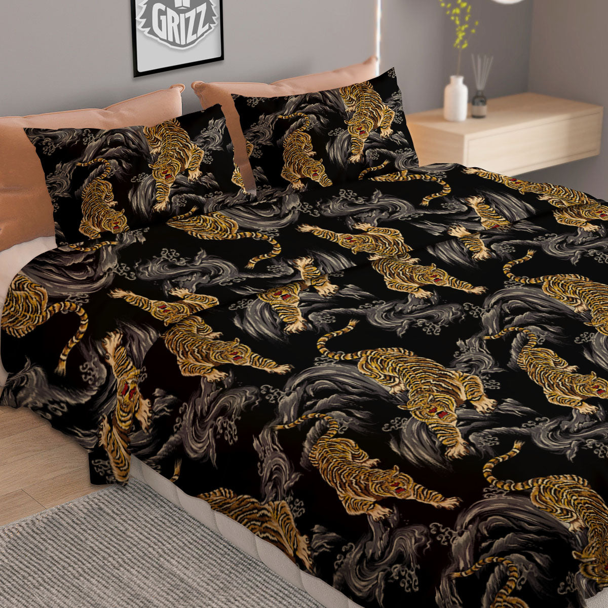 Tiger Japanese Print Pattern Duvet Cover Bedding Set