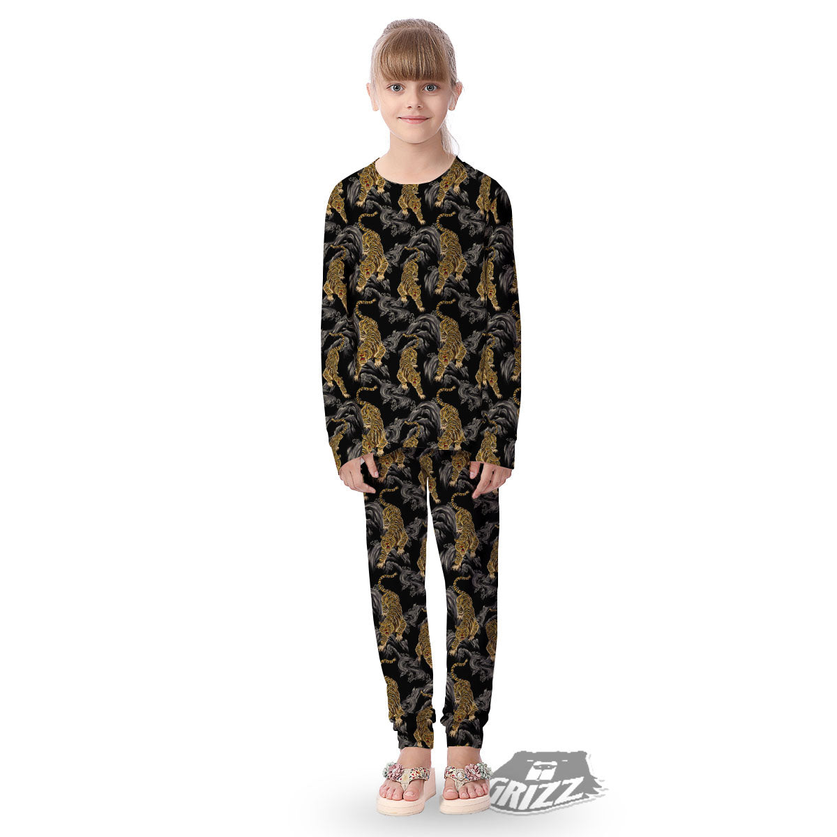 Tiger Japanese Print Pattern Kid's Pajamas-grizzshop