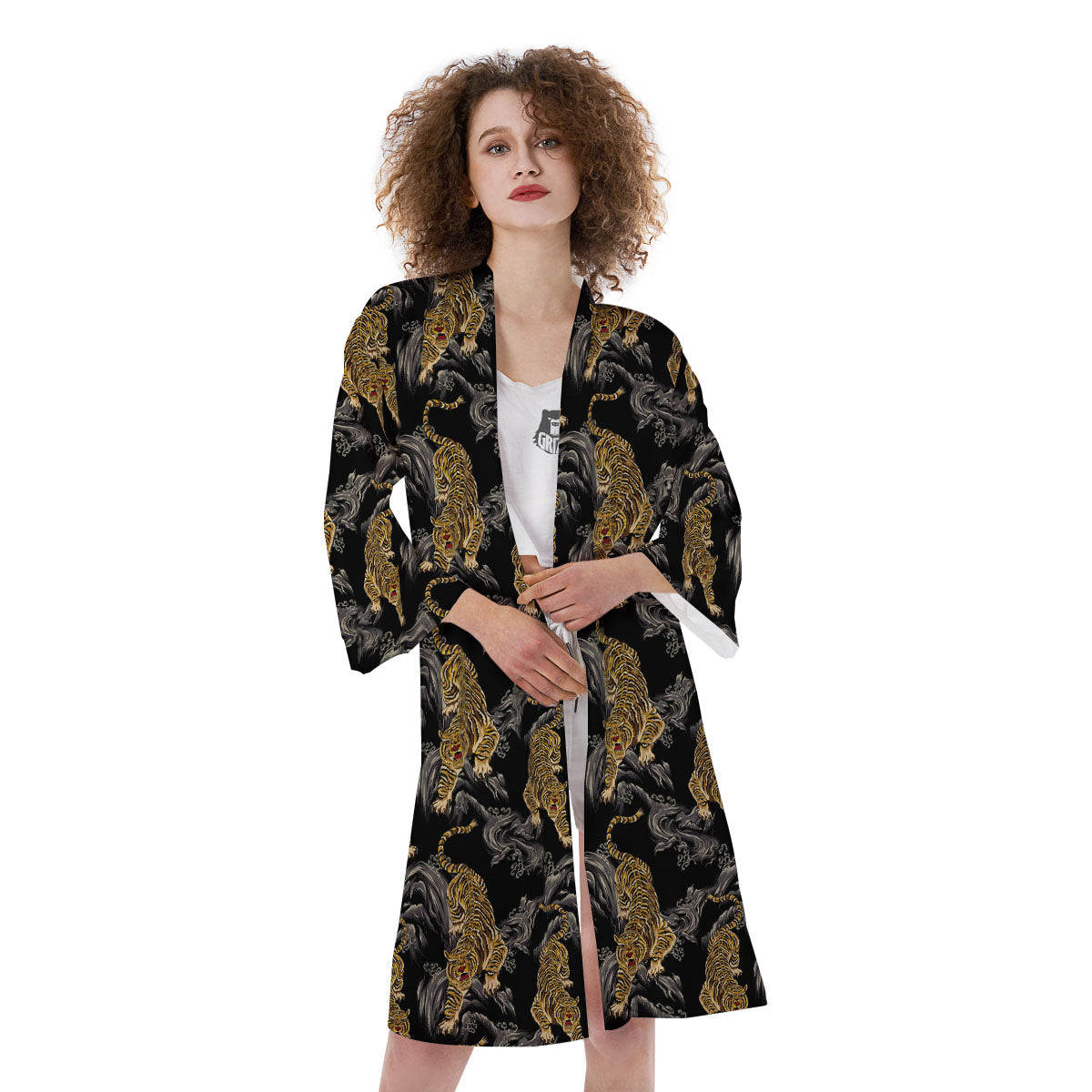 Tiger Japanese Print Pattern Kimono-grizzshop