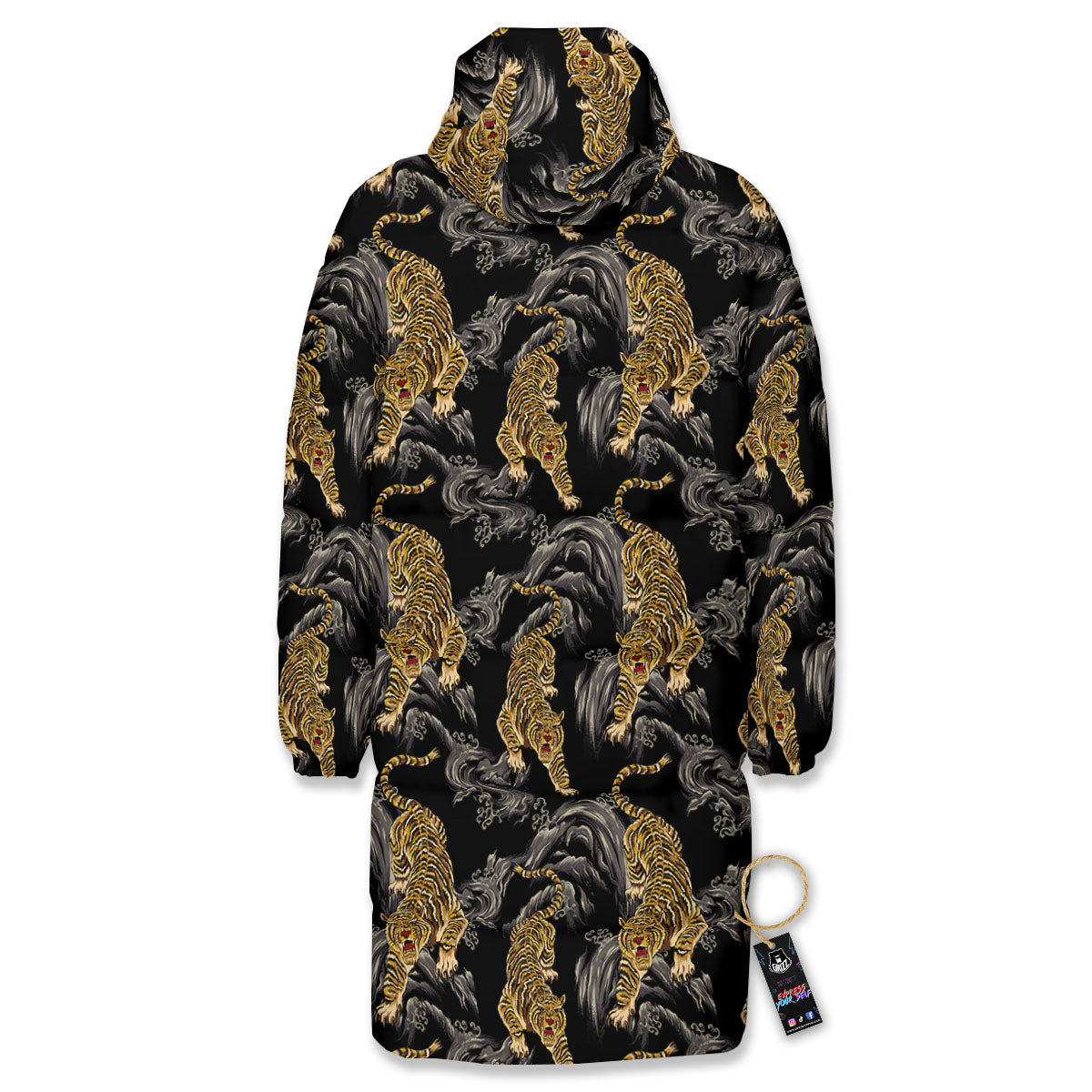 Tiger Japanese Print Pattern Long Down Jacket-grizzshop