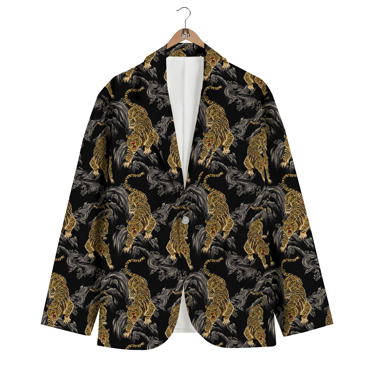 Tiger Japanese Print Pattern Men's Blazer-grizzshop