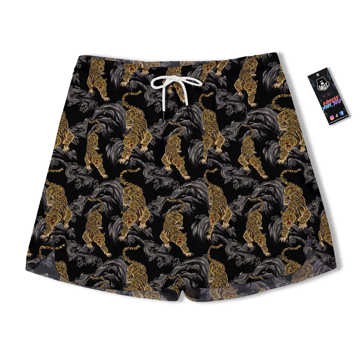 Tiger Japanese Print Pattern Men's Running Shorts-grizzshop