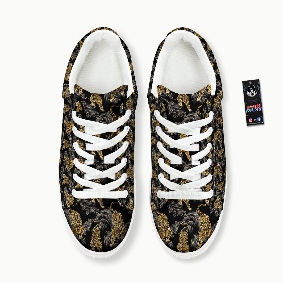 Tiger Japanese Print Pattern Platform Shoes-grizzshop