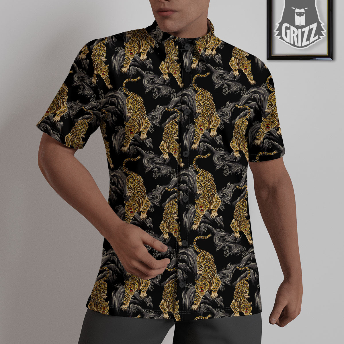 Tiger Japanese Print Pattern Untucked Shirts-grizzshop