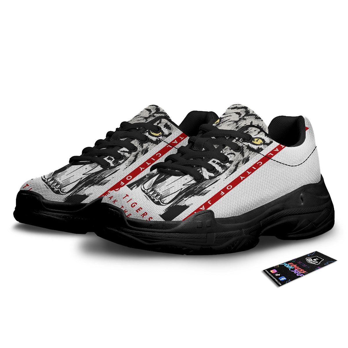 Tiger Japanese Style Print Black Chunky Shoes-grizzshop