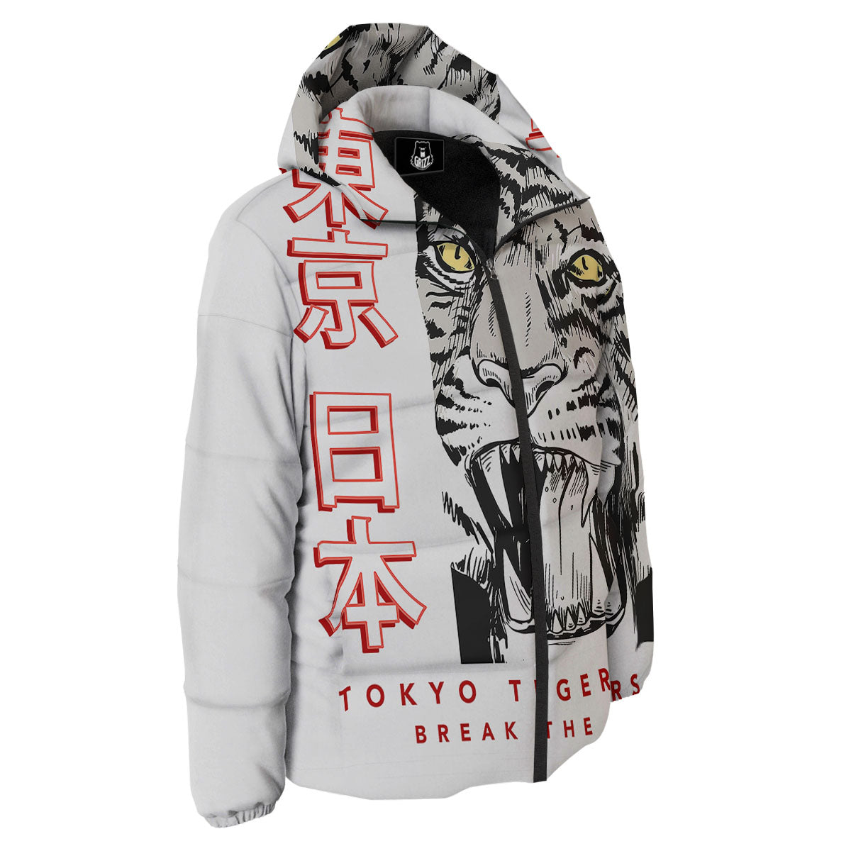 Tiger Japanese Style Print Down Jacket-grizzshop