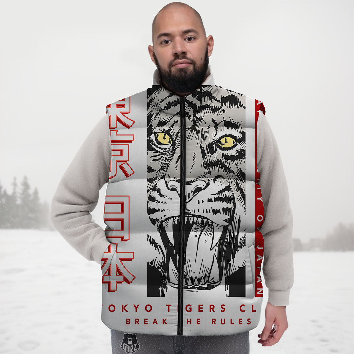 Tiger Japanese Style Print Down Vest