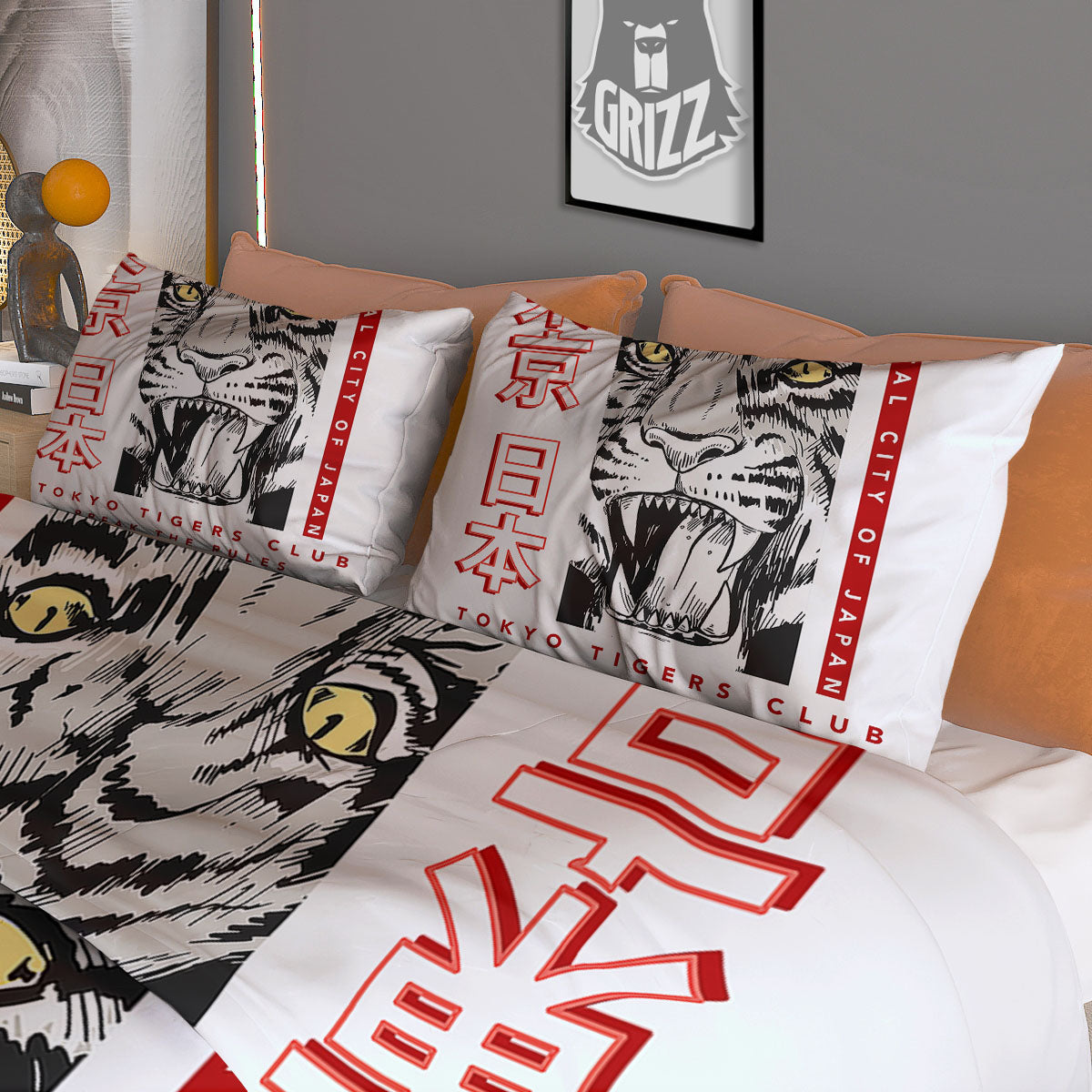 Tiger Japanese Style Print Duvet Cover Bedding Set