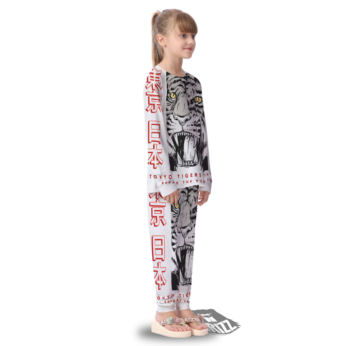 Tiger Japanese Style Print Kid's Pajamas-grizzshop