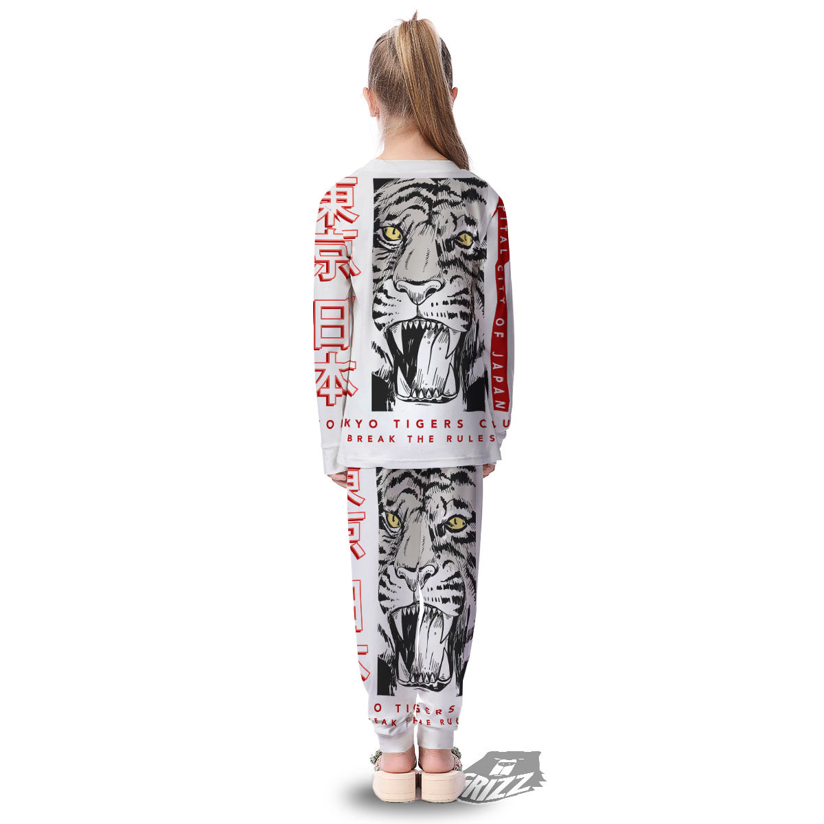 Tiger Japanese Style Print Kid's Pajamas-grizzshop
