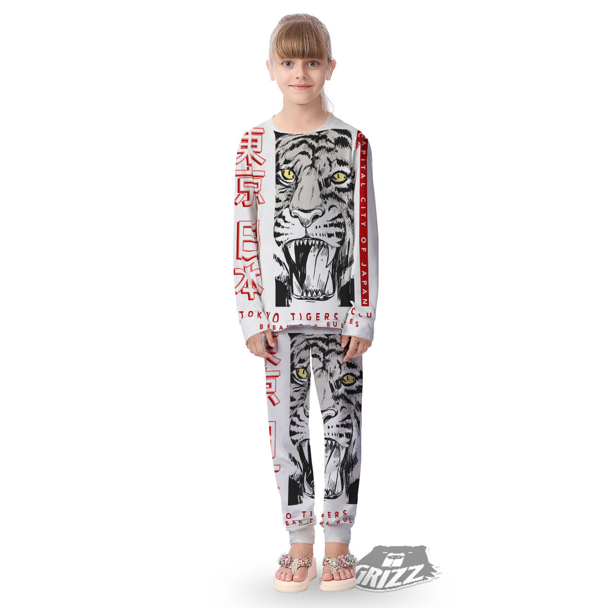 Tiger Japanese Style Print Kid's Pajamas-grizzshop
