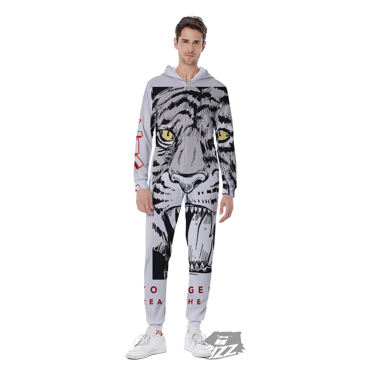 Tiger Japanese Style Print Men's Jumpsuit-grizzshop
