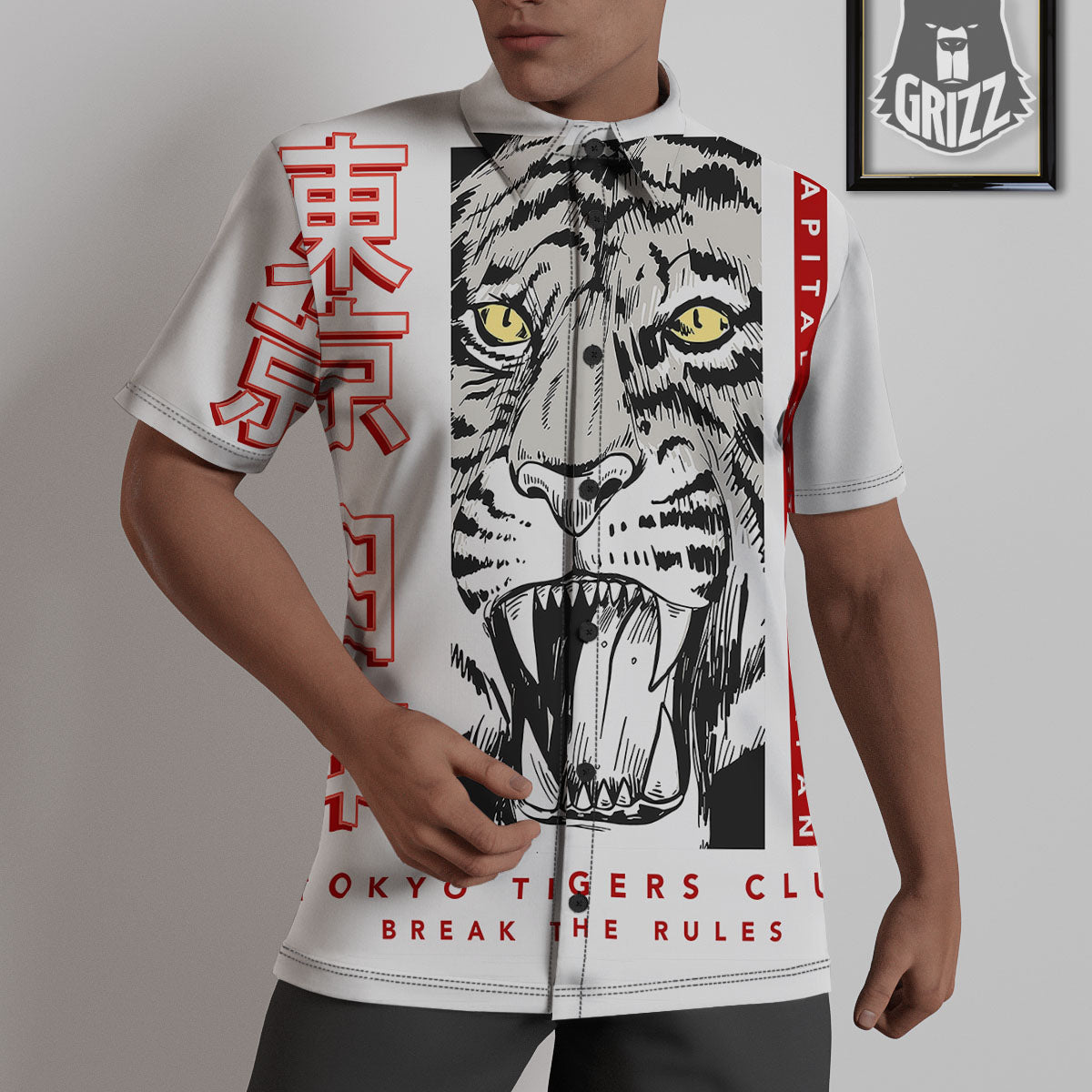 Tiger Japanese Style Print Untucked Shirts-grizzshop
