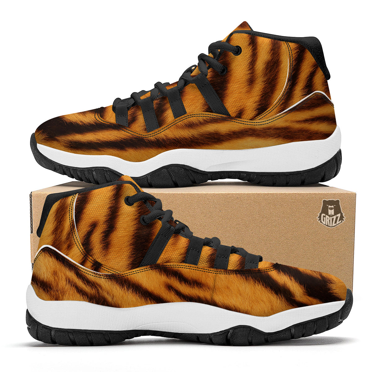 Tiger Skin Pattern Print Black Bball Shoes-grizzshop