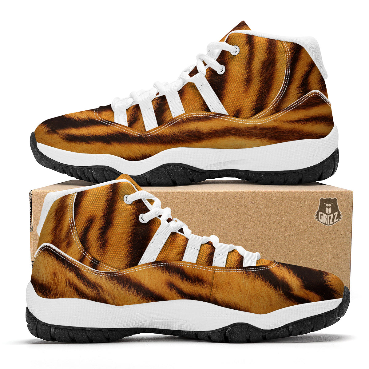 Tiger Skin Pattern Print White Bball Shoes-grizzshop