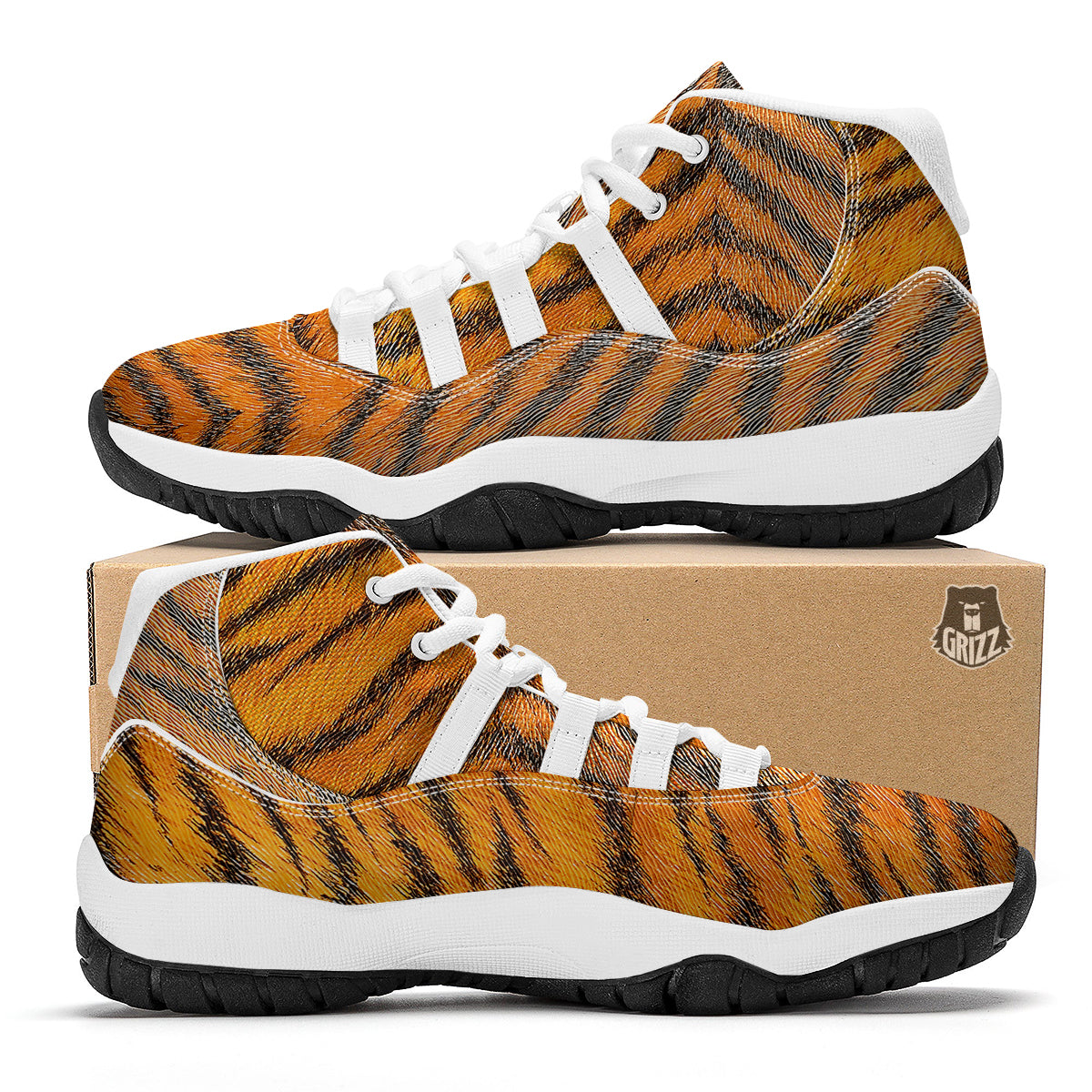 Tiger Skin Print White Bball Shoes-grizzshop