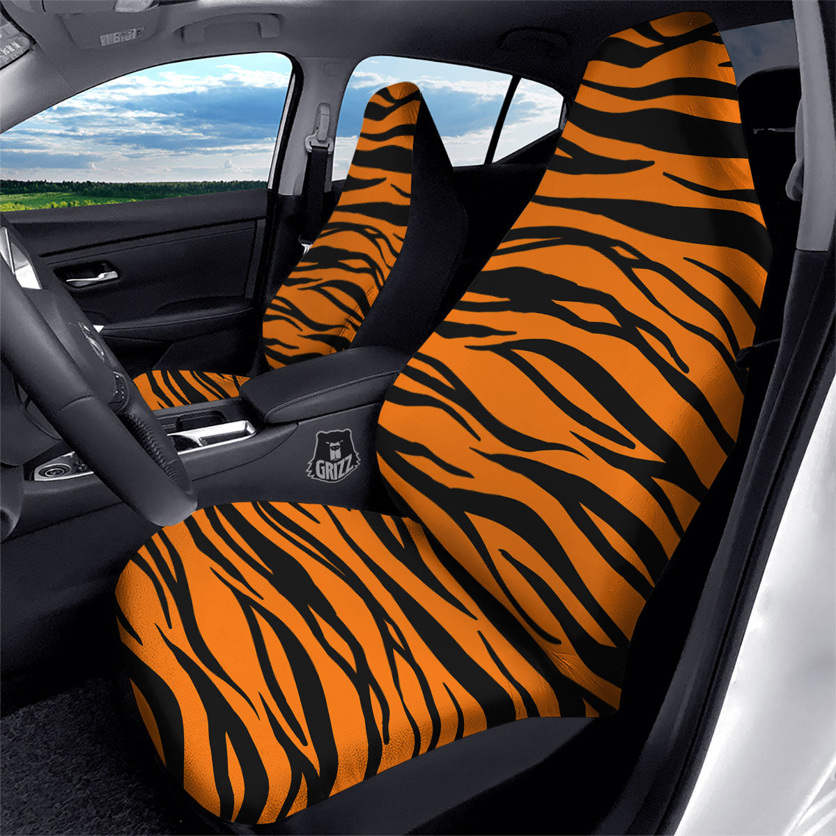 Tiger Stripe Black And Orange Print Car Seat Covers-grizzshop