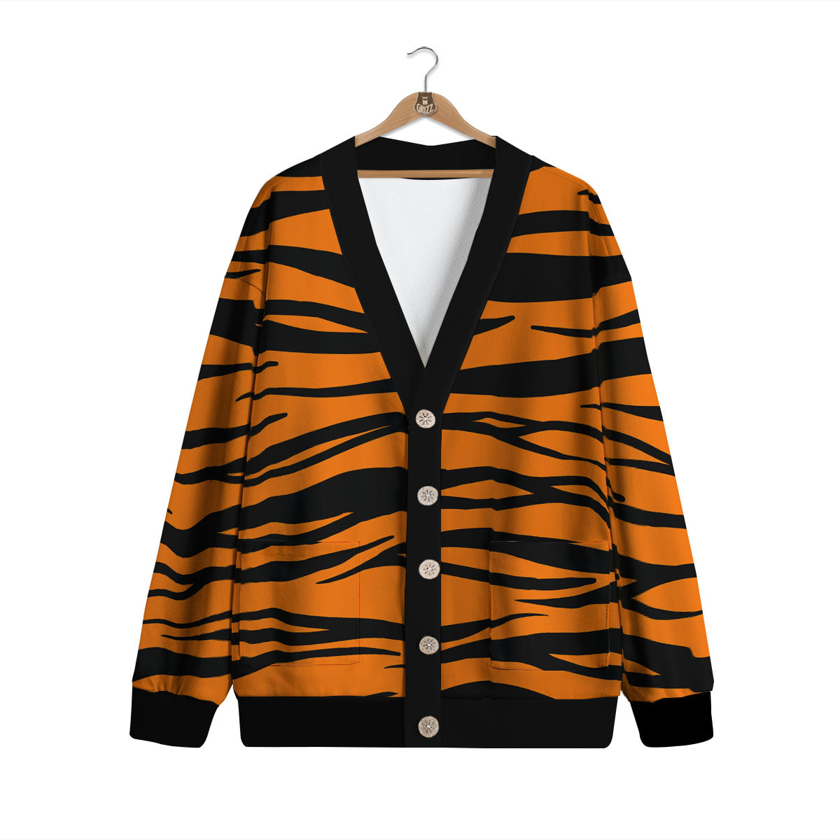Tiger Stripe Black And Orange Print Cardigan-grizzshop