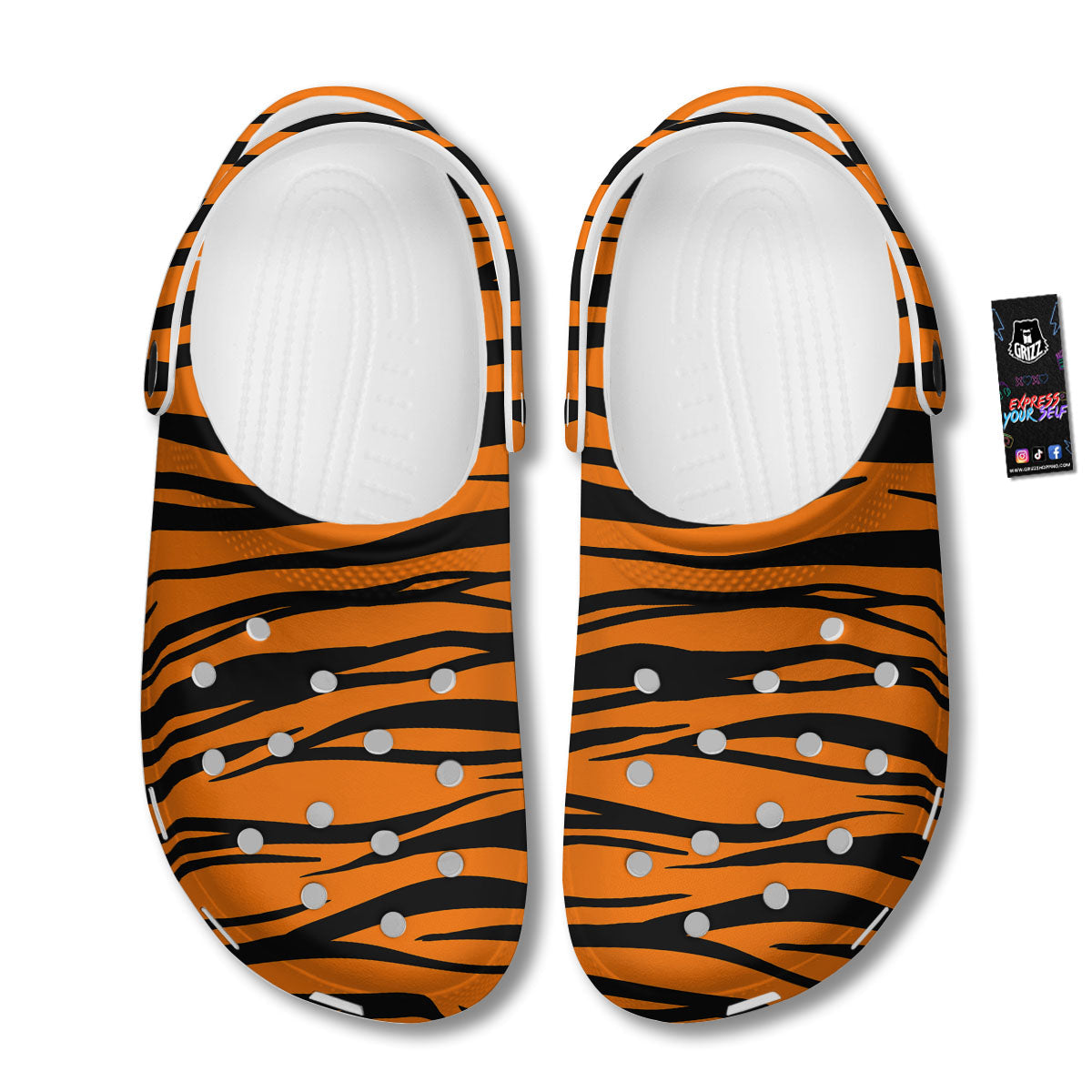 Tiger Stripe Black And Orange Print Clog-grizzshop