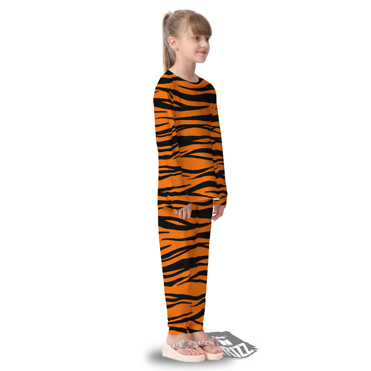 Tiger Stripe Black And Orange Print Kid's Pajamas-grizzshop