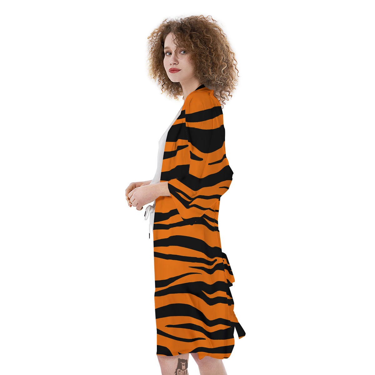 Tiger Stripe Black And Orange Print Kimono-grizzshop