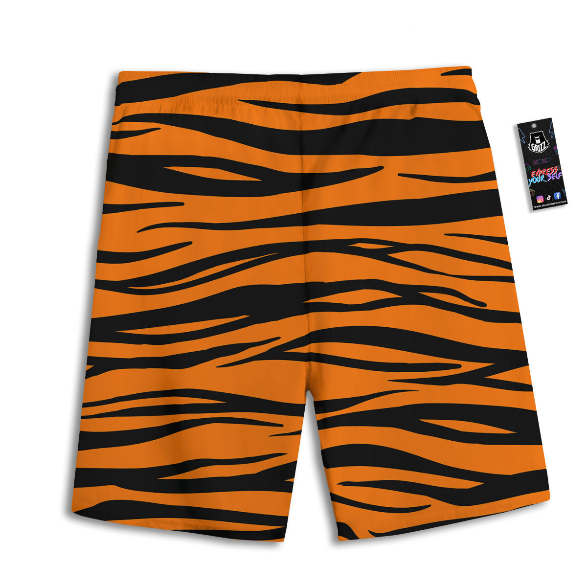 Tiger Stripe Black And Orange Print Men's Athletic Shorts
