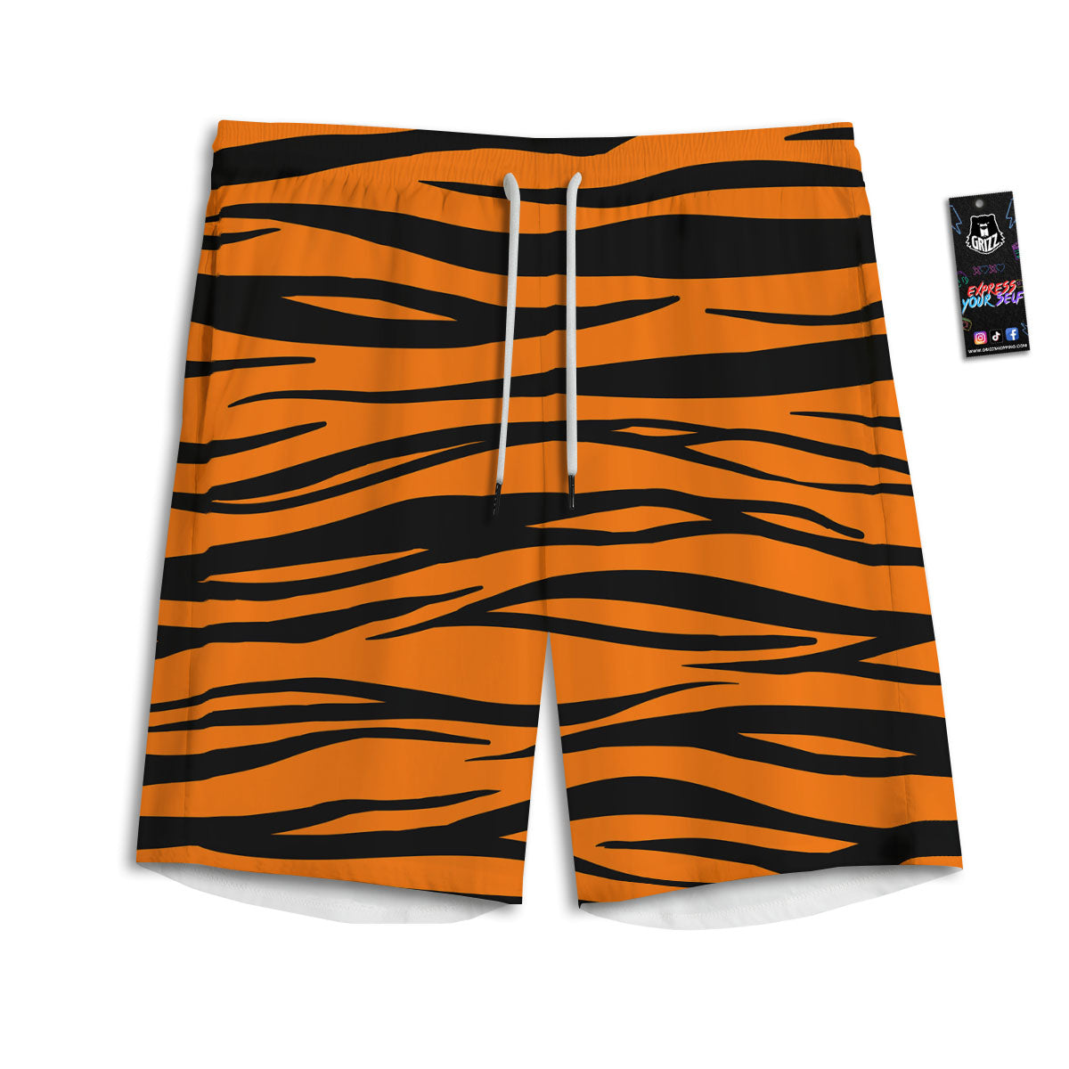 Tiger Stripe Black And Orange Print Men's Athletic Shorts