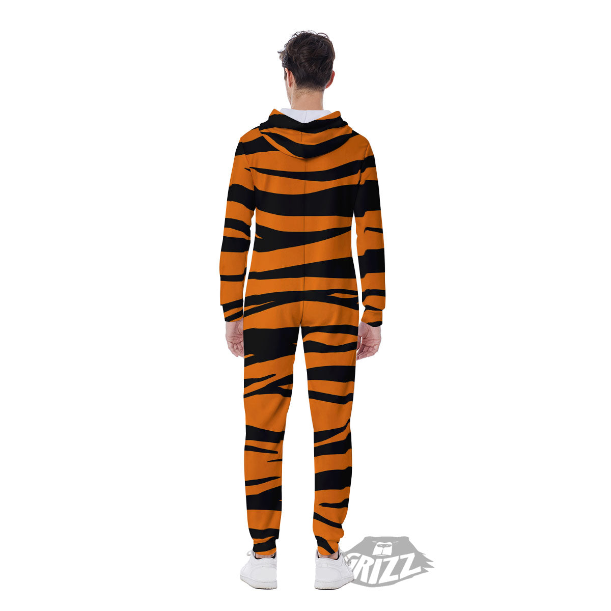 Tiger Stripe Black And Orange Print Men's Jumpsuit-grizzshop