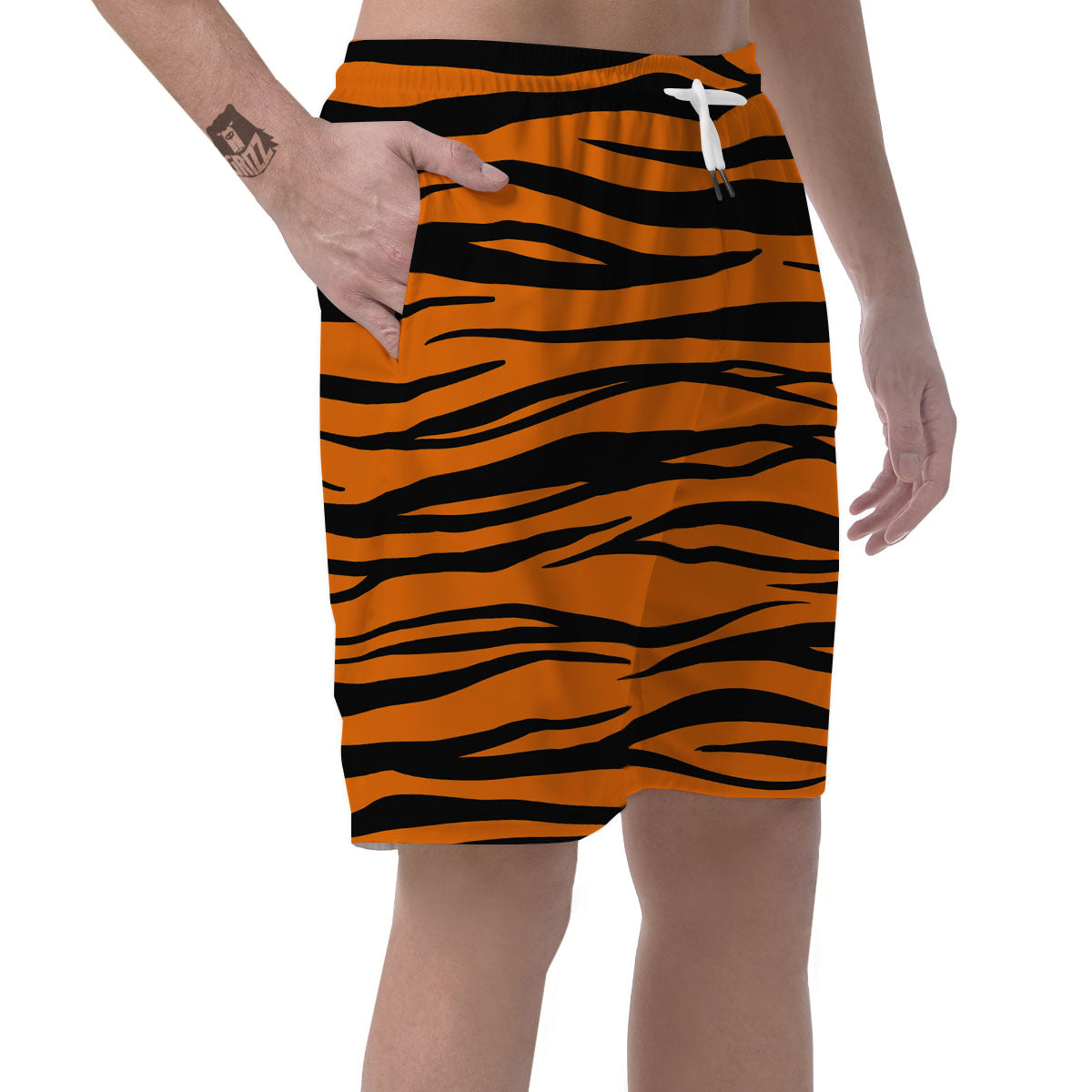 Tiger Stripe Black And Orange Print Men's Shorts-grizzshop
