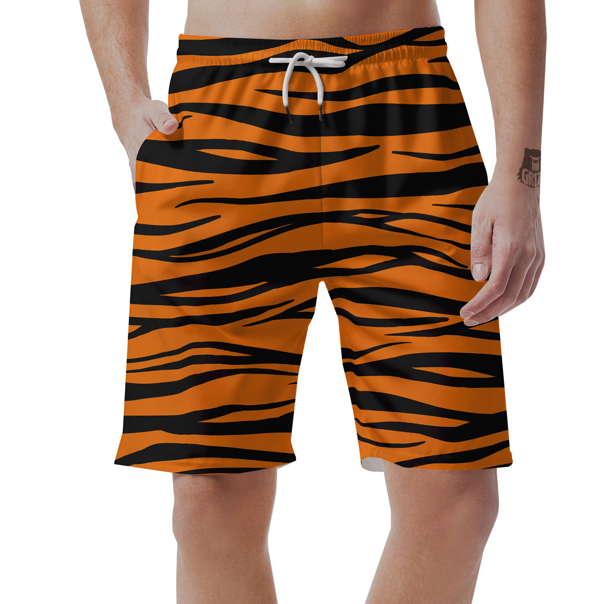 Tiger Stripe Black And Orange Print Men's Shorts-grizzshop