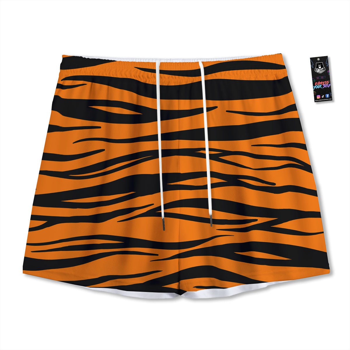 Tiger Stripe Black And Orange Print Mesh Shorts