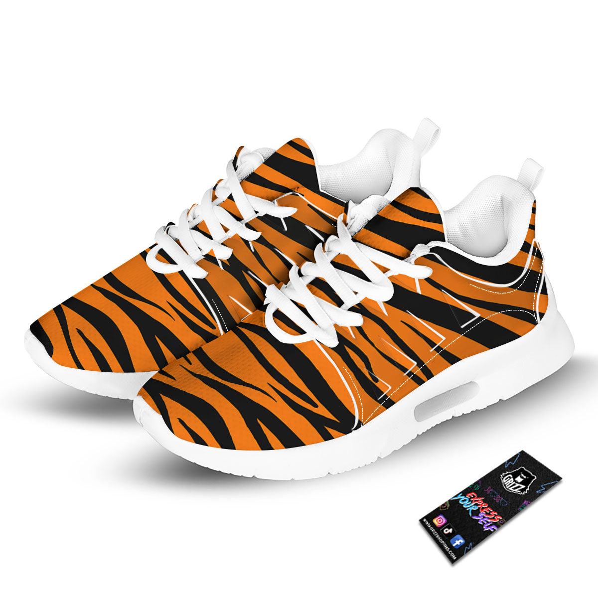 Tiger Stripe Black And Orange Print Tennis Shoes-grizzshop