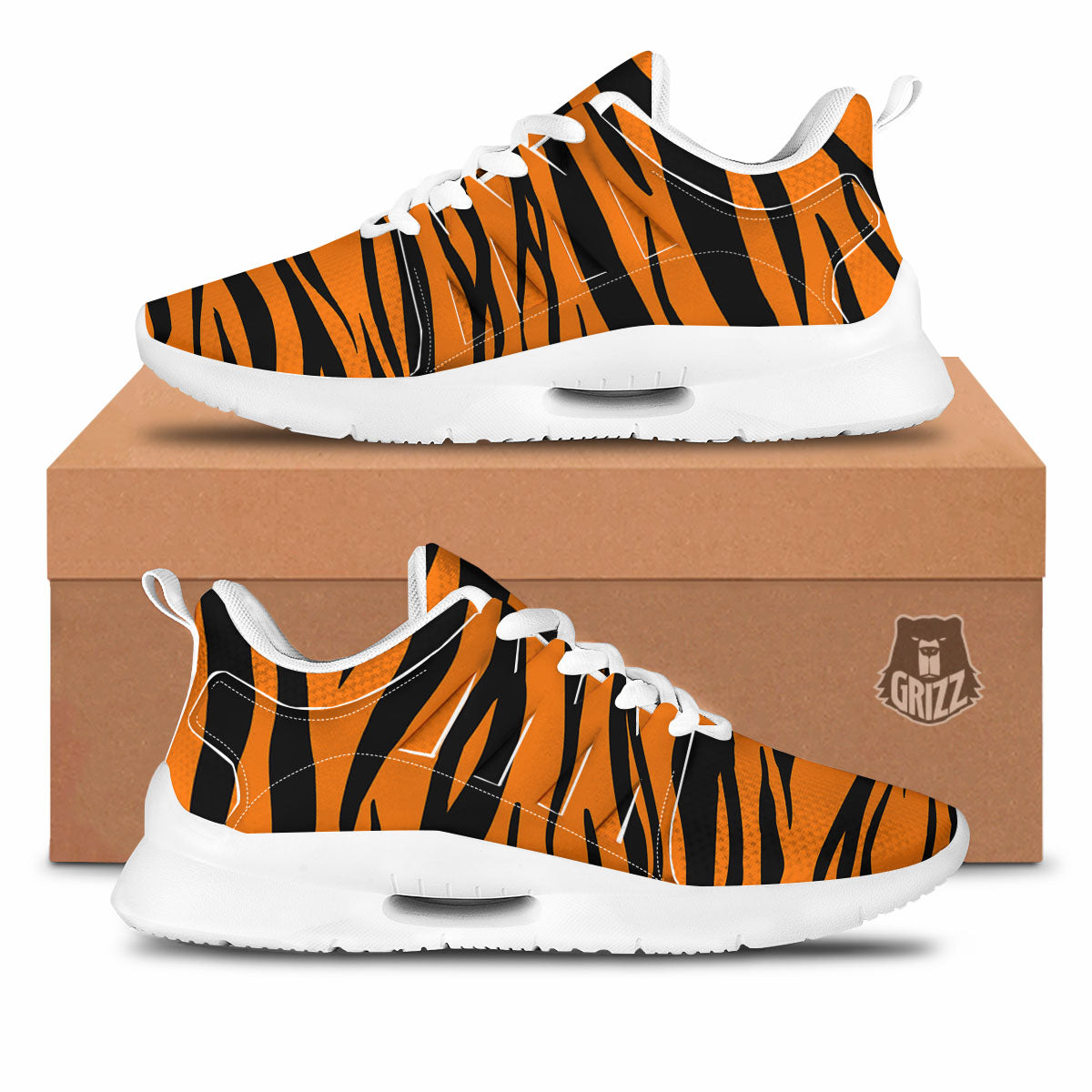 Tiger Stripe Black And Orange Print Tennis Shoes-grizzshop