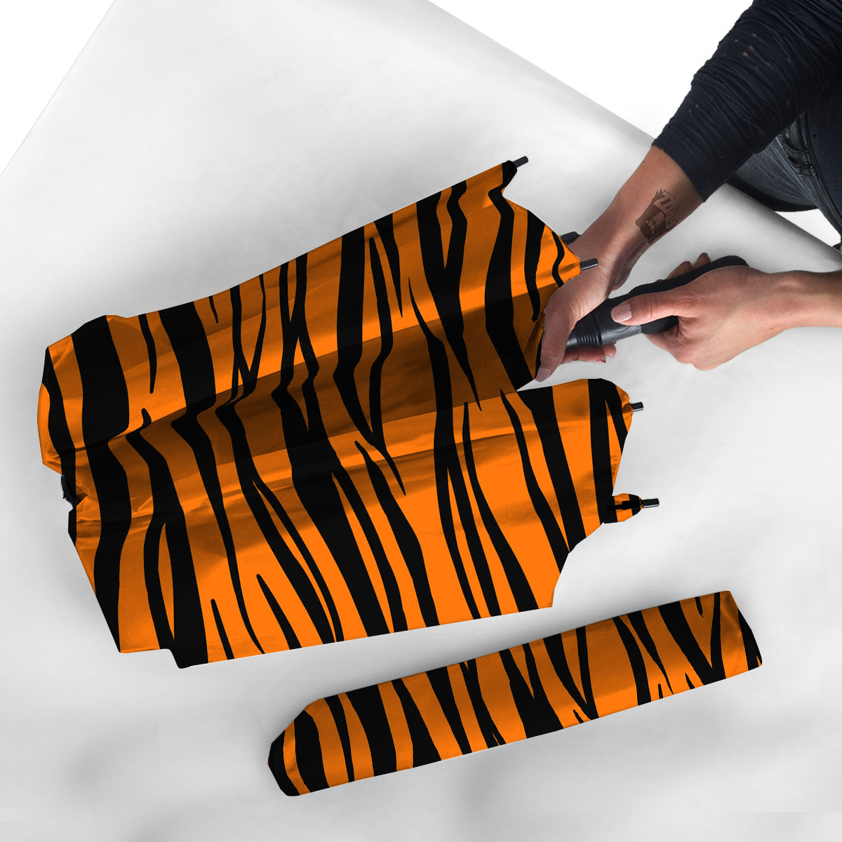 Tiger Stripe Black And Orange Print Umbrella-grizzshop