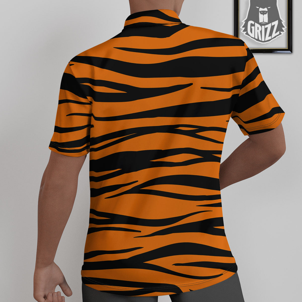Tiger Stripe Black And Orange Print Untucked Shirts-grizzshop