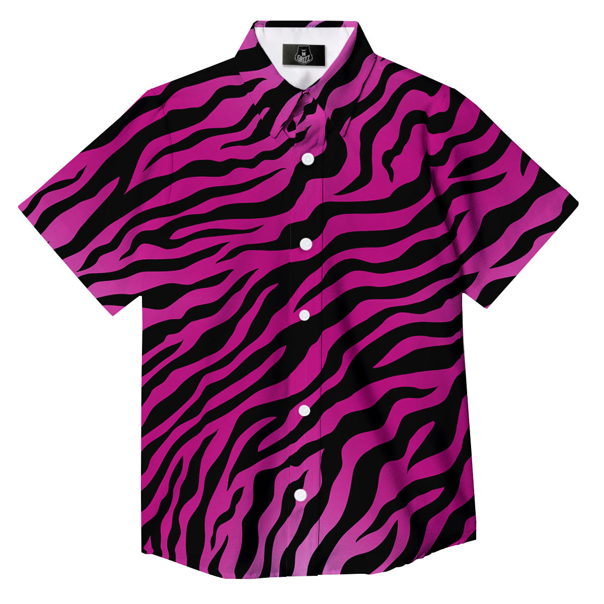 Tiger Stripe Black And Pink Print Button Up Shirt-grizzshop